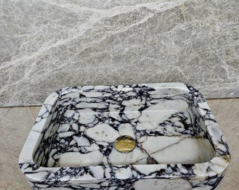 Handcrafted Calacatta Viola Marble Sink: Wall Mounted Bathroom Sink