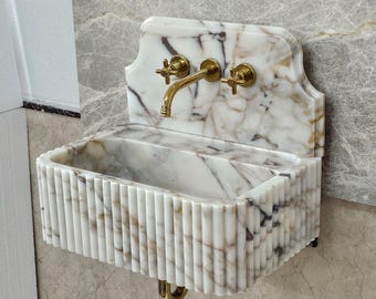 Calacatta Goldmarmor Waschbecken: Gerippte Wandhalterung Eitelkeit
