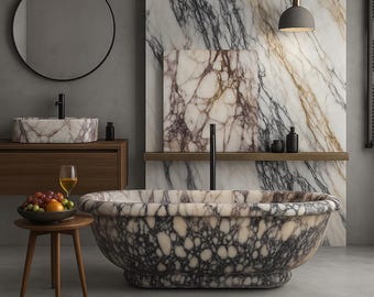 Marmeren badkuip Calacatta-altviool: handgesneden natuursteen jacuzzi