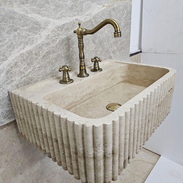 Handcrafted Travertine Marble Sink: Custom Size Bathroom Sink