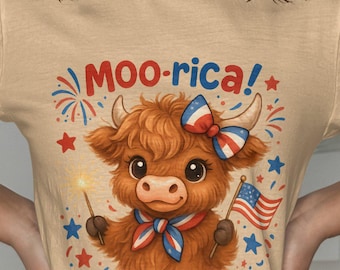 Patriotic Highland Cow PNG: 4th of July Sublimation Design (Digital Download)