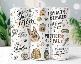German Shepherd Doodle 20oz Tumbler Wrap PNG Watercolor Sublimation Design