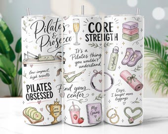 Pilates Doodle 20oz Tumbler Wrap PNG Watercolor Sublimation Design