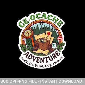Geocaching Adventure PNG / Brújula antigua y mapa del tesoro / Clipart de GPS para senderismo / Diseño de calcomanía de explorador al aire libre / Descarga digital