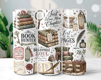 Rare Book Hunter 20oz Tumbler Wrap PNG Vintage Sublimation Design
