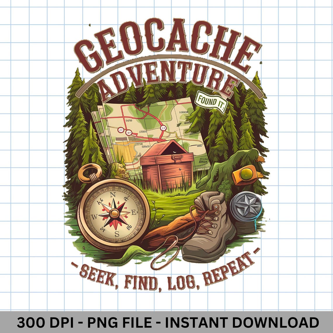 Geocaching Adventure PNG: Vintage Compass, Treasure Map (digital ...