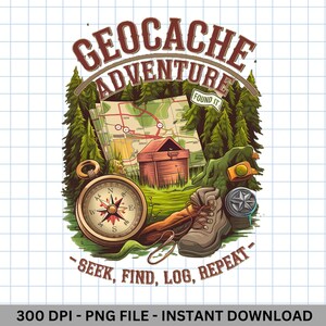 Geocaching Adventure PNG / Brújula antigua y mapa del tesoro / Clipart de GPS para senderismo / Diseño de calcomanía de explorador al aire libre / Descarga digital