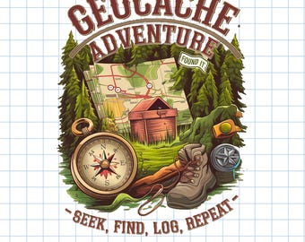 Geocaching Adventure Clipart for Outdoor Apparel - Vintage Compass PNG Graphic