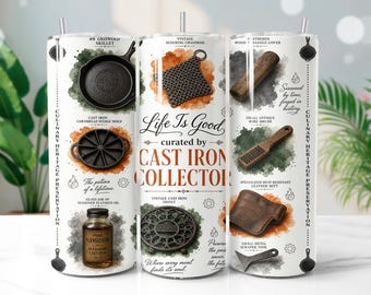 Vintage Cast Iron Collector 20oz Tumbler Wrap PNG Watercolor Sublimation Design