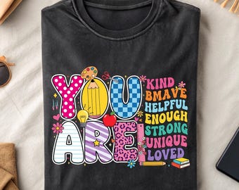 You Are Kind Brave Strong Affirmation Design - Retro Classroom Sublimation PNG File