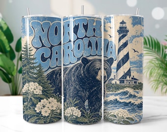 North Carolina 20oz Tumbler Wrap PNG | Bear Lighthouse Sublimation Design