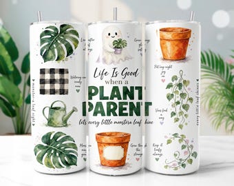 Plant Parent Ghost Gardening Lover Gift 20oz Tumbler Wrap Sublimation PNG Watercolor Botanical