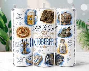 Oktoberfest Watercolor 20oz Tumbler Wrap PNG | German Beer Festival Sublimation Design