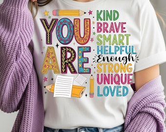 You Are Kind Brave Smart Affirmation Design - Preppy Classroom Sublimation PNG File