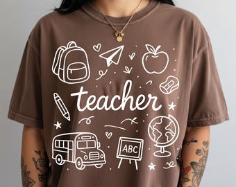 Hand-Drawn Teacher Doodle SVG for Classroom Crafts - School Icons PNG Clipart Bundle