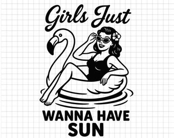Pin-up de verão retrô SVG: Design de boia de piscina de flamingo (download digital)