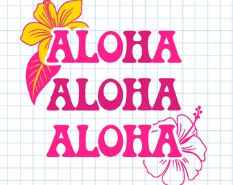 Arquivo SVG retrô Aloha com hibisco tropical em negrito para Cricut, ideal para camisetas e presentes de verão.