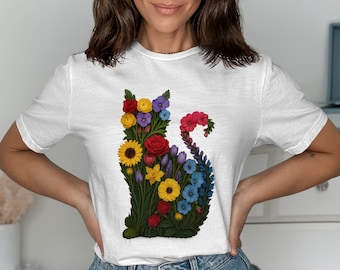 Floral Cat PNG: Wildflower Sublimation Design (Digital Download)