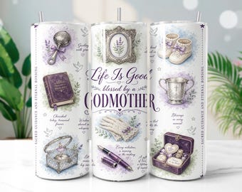 Godmother Blessed 20oz Tumbler Wrap PNG Watercolor Sublimation Design Gift Idea