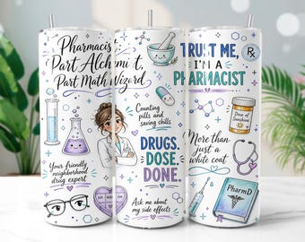 Pharmacist PharmD Doodle 20oz Tumbler Wrap PNG | Whimsical Sublimation Design