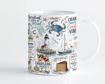 Maryland State Pride Gift 11oz 15oz Mug Wrap Sublimation PNG Watercolor Chesapeake Bay