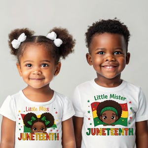 Little Miss & Mister Juneteenth PNG, Black Kids Matching Shirt Design, African American Pride Sublimation, Kids Juneteenth Gift