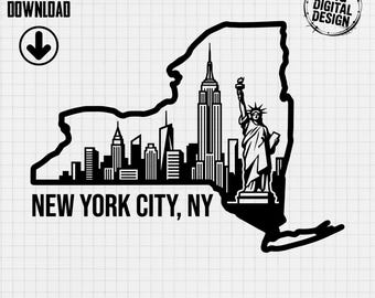 NYC Skyline SVG, New York State Outline Cut File (Digital Download)