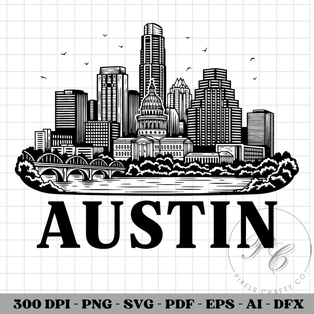 Austin Vector Files Austin TX Cityscape SVG, Downtown Skyline Landmark Vector for Cricut ...