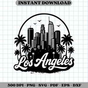 Los Angeles Skyline SVG png , Retro Black and White LA City Art, California Urban Sublimation File for Crafting, Perfect LA Lover Gift