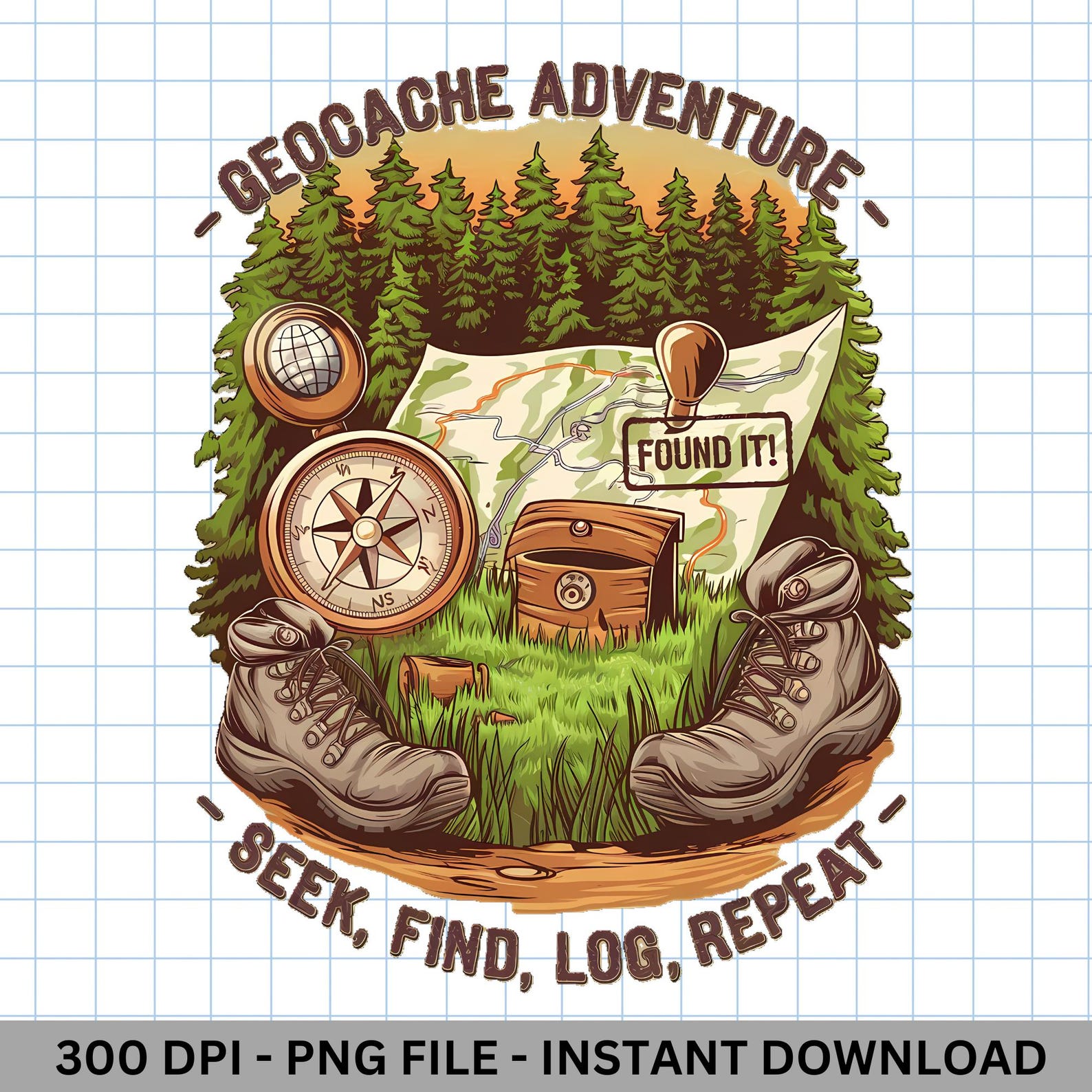 Geocaching Adventure PNG: Vintage Compass & Map Clipart (digital ...