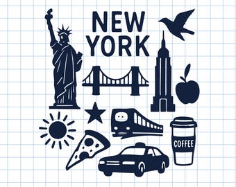 NYC Icons SVG Clipart: New York City Skyline, Pizza & Taxi Design (Digital Download)