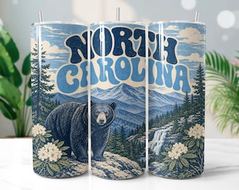 North Carolina 20oz Tumbler Wrap PNG | Mountain Bear Sublimation Design