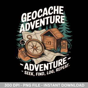 Geocaching Adventure PNG / Brújula antigua y mapa del tesoro / Clipart de GPS para senderismo / Diseño de calcomanía de explorador al aire libre / Descarga digital
