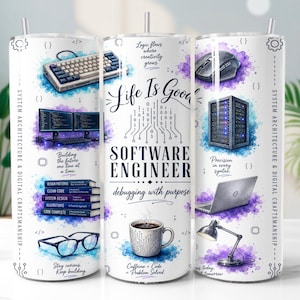 Software Engineer 20oz Tumbler Wrap PNG Watercolor Sublimation Design