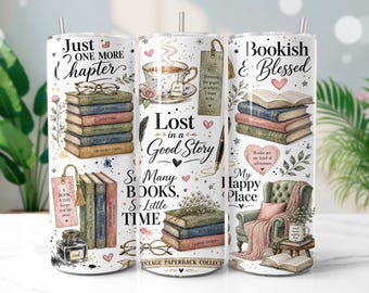 Vintage Paperback Collector 20oz Tumbler Wrap PNG Watercolor Sublimation Design