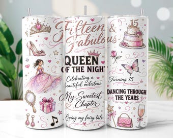 Quinceañera 20oz Tumbler Wrap PNG Watercolor Sublimation Design