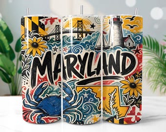 Maryland Graffiti Doodle Collage 20oz Tumbler Wrap PNG Sublimation Design