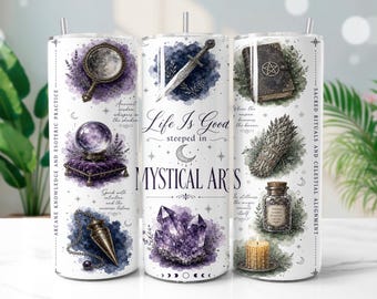 Witchy Mystical Watercolor 20oz Tumbler Wrap PNG | Esoteric Sublimation Design