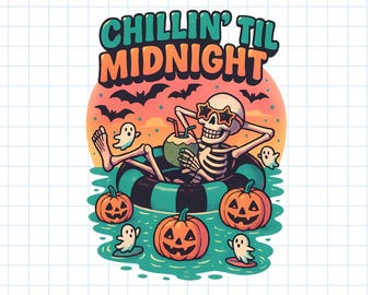 Funny Skeleton Halloween PNG: Retro Summerween Clipart (Digital Download)