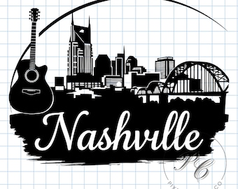 Nashville Tennessee SVG, skyline van de stad met gitaar, Music City Vector voor shirts