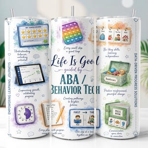 ABA Behavior Tech Akwarela 20oz Tumbler Wrap PNG Sublimacja Projekt
