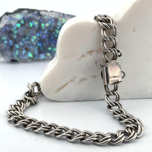 Vintage Double Link Charm Bracelet 925 Sterling Silver 7.75”