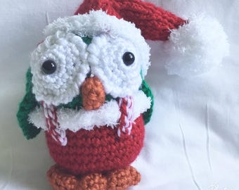 Amigurumi Owl, Christmas Owl, Santa Owl, Crochet Doll, Owl Doll