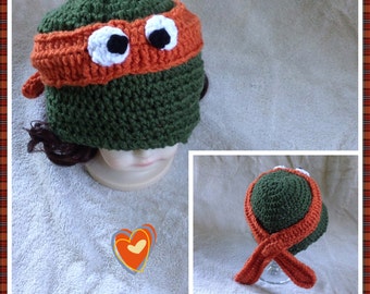 Crochet Ninja Turtle Hat, Winter Hat, Child's Ninja Hat, Teenage Mutant Ninja Turtle Hat