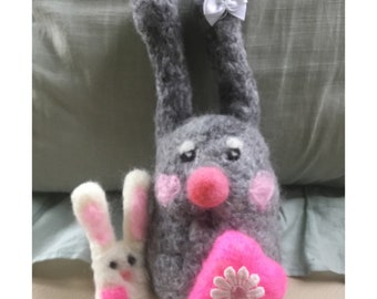 Needle Felted Bunny, Plush Bunny, Soft Sculpture Bunny, Felted Bunny and Baby