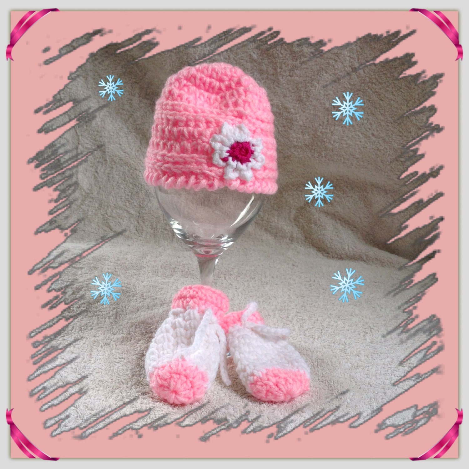 Crochet Baby Girl Hat and Mittens, Infant Hat, Baby Mittens, Baby Gifts