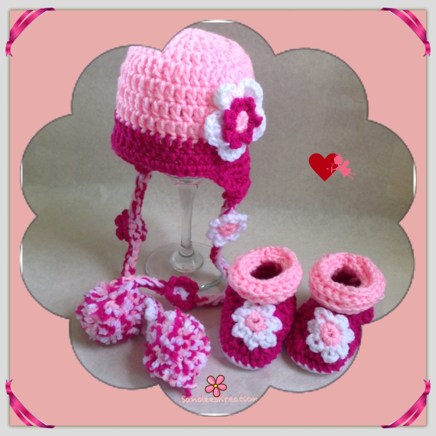 Carter's 2pk Baby Girl Pink Bunny Crochet Booties and Hat (0-3M) main image 1