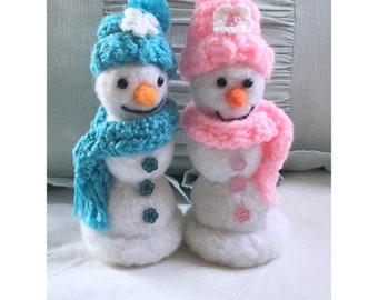 2 Needle Felted Snowman and Woman, Felted Dolls, Holiday Decor