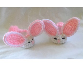 Pink Bunny Booties , Crochet Baby Booties,  Baby Shower Gift