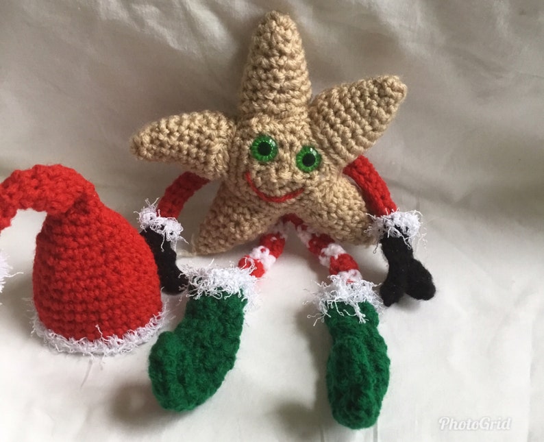 Crochet Star, Amigurumi Star, Amigurumi Star with Removable Hat, Holiday Decor image 1